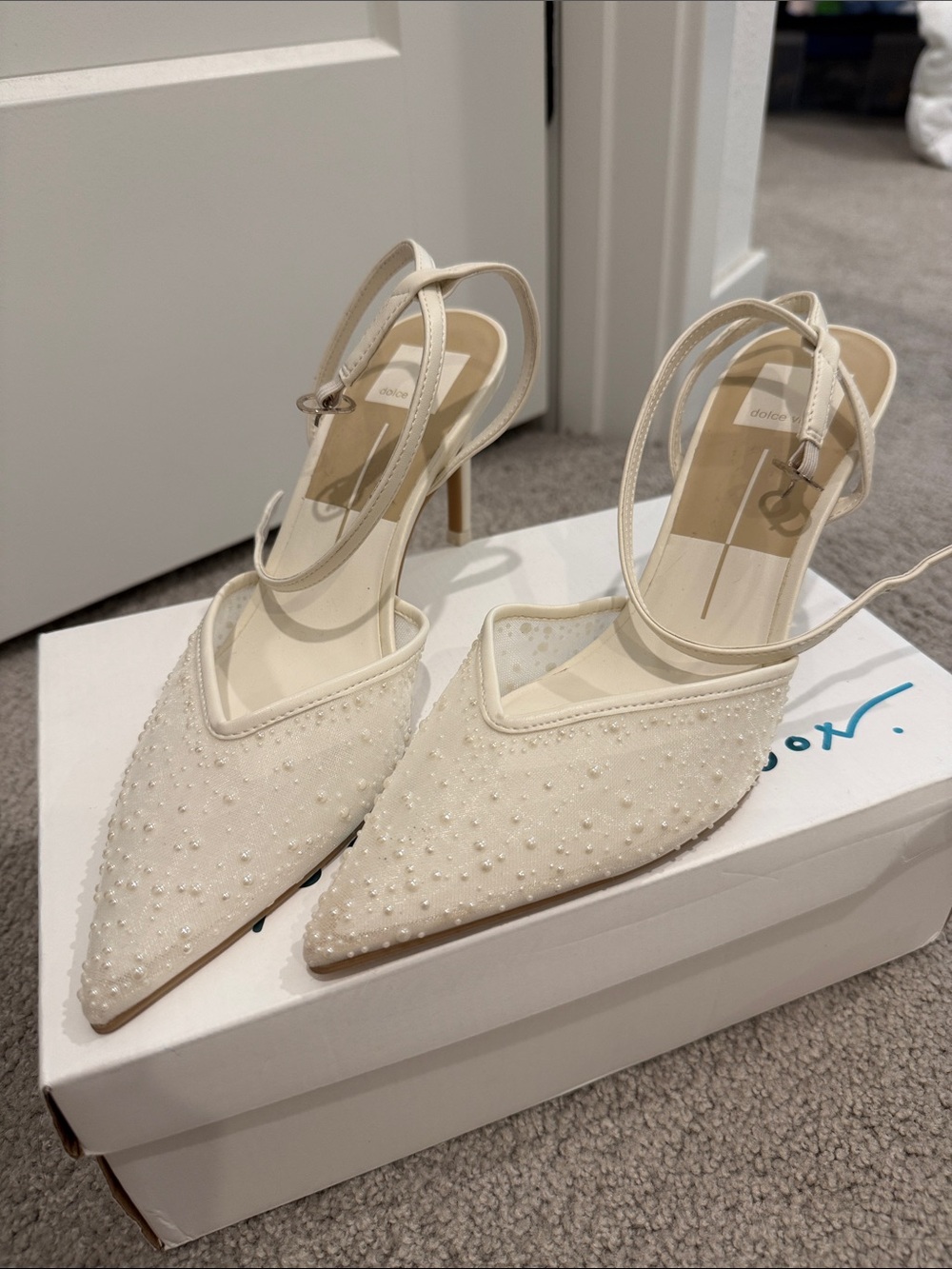 Dolce Vita Ivory Beaded Pointed Toe Slingback Heels